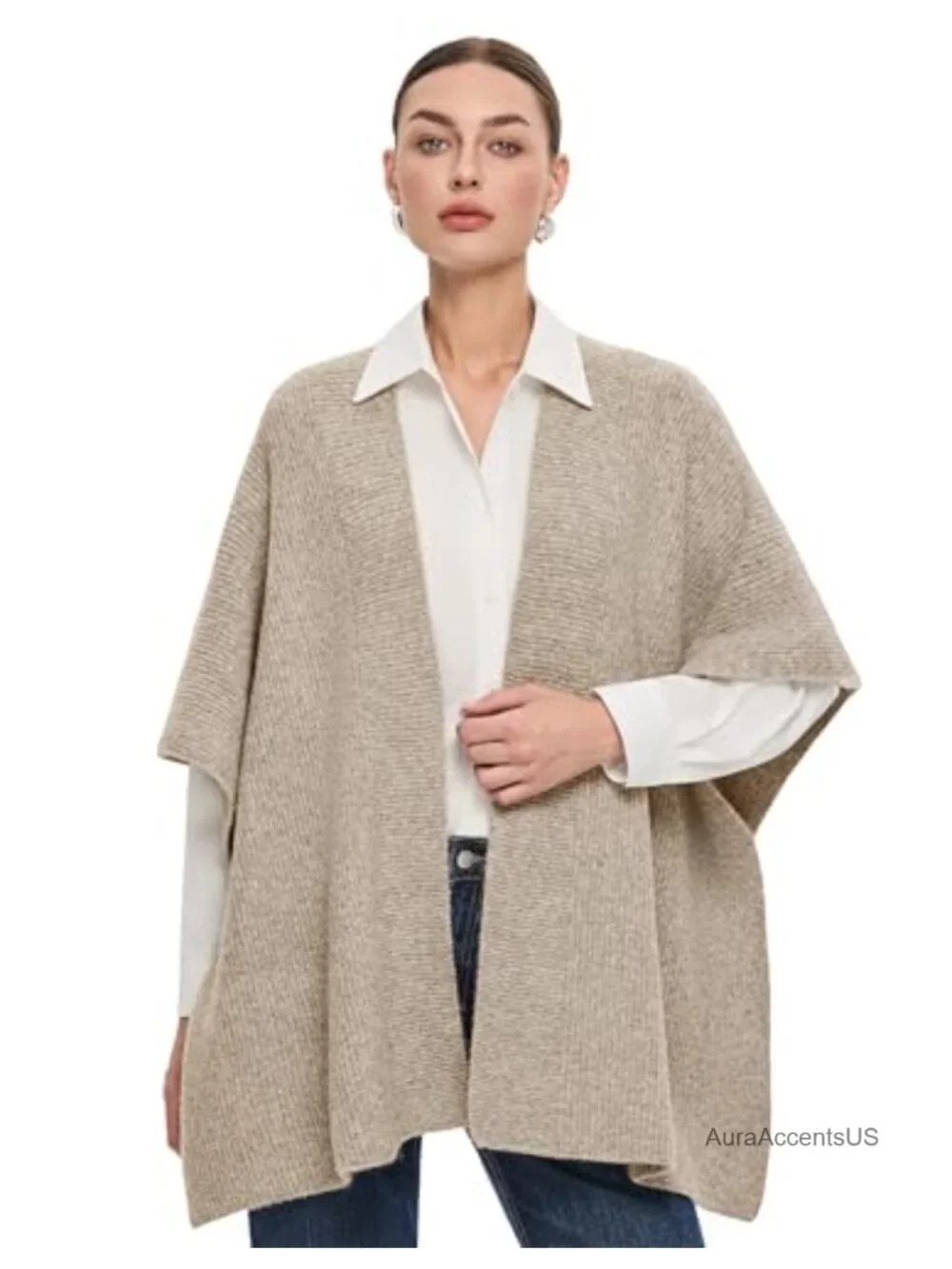Open Front Chunky Shawl Wrap Rib Knit Poncho Cape Winter